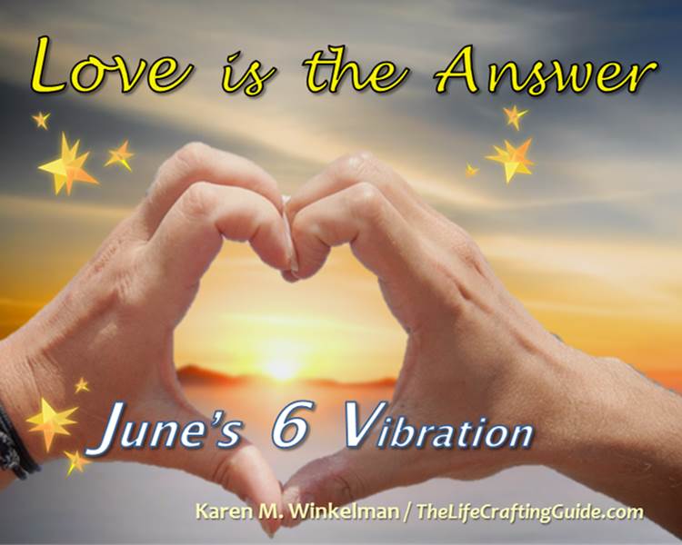 Sun with hands forming a heart. Love is the Answer. Jun's 6 vibration.